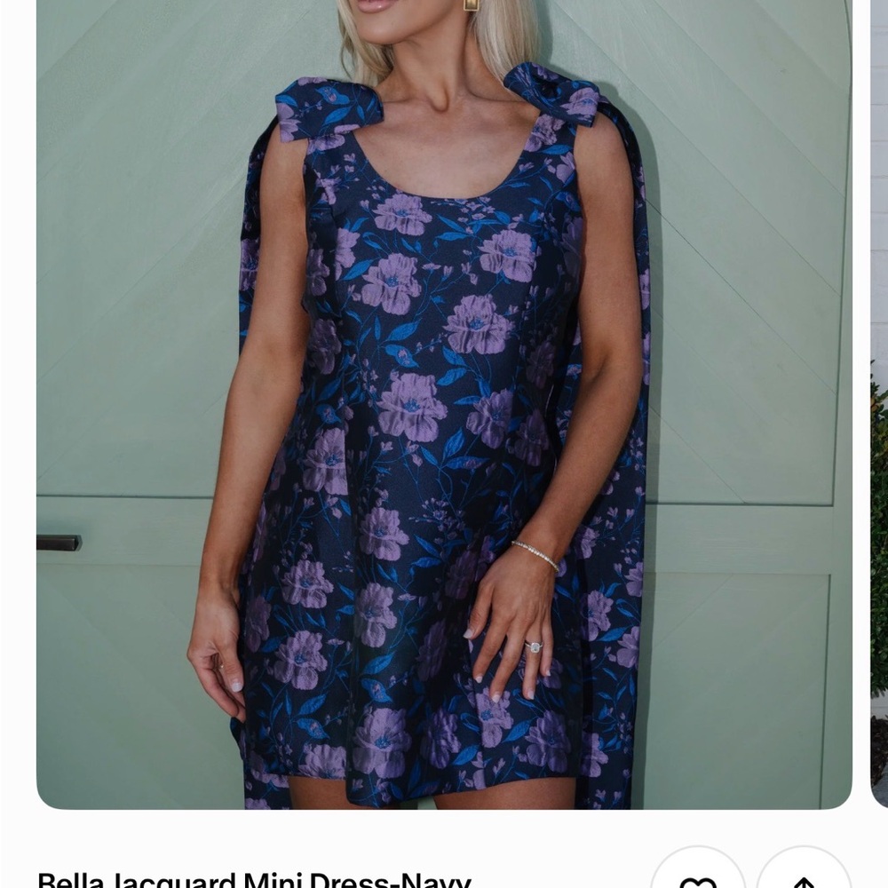 Floral Jacquard Mini Dress - Navy and Purple